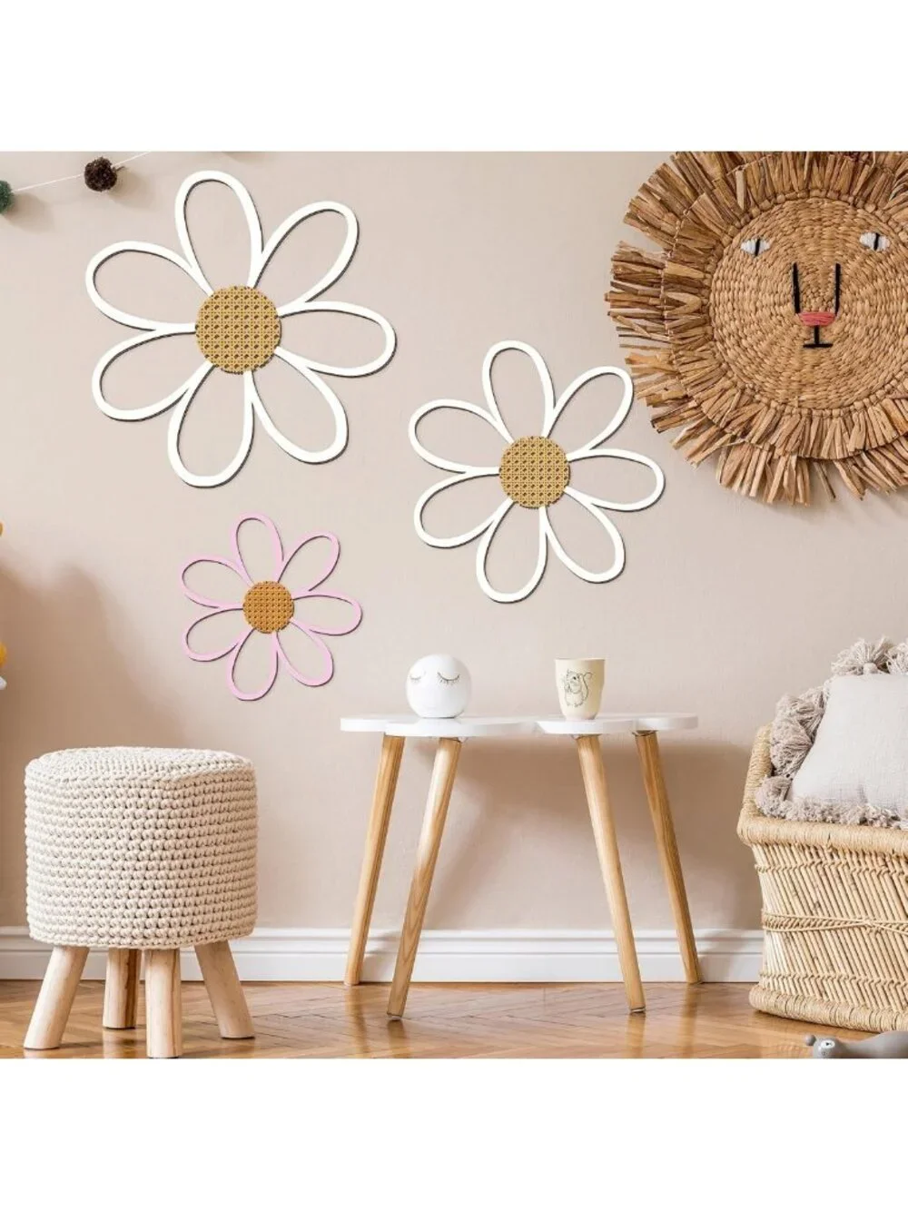 6 Pcs Wooden Daisy Wall Decor - Floral Art Hanging Plaques for Home & Nursery